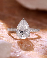 AURELIA Pear Moissanite Pavé Engagement Ring with Hidden Halo